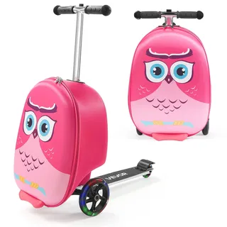 Vevor Scooter Koffer, 20 L Fassungsvermögen, Reisekoffer mit Flash-PU-Rädern, TPR-Anti-Rutsch-Griff, max. Gewichtskapazität 50 kg, Kinderkoffer Handgepäck, für Kinder ab 5 Jahren, Pink