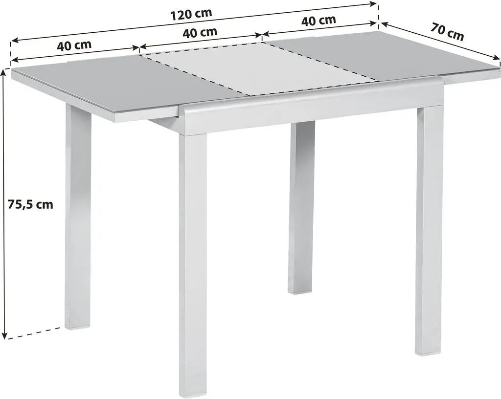 Bild von Gartentisch ausziehbar, Semi Metall/Glas L: 80-120 cm