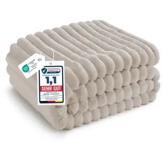 BEDSURE Kuscheldecke für Zimmer Deko - Wolldecke & Fleecedecke, Sofadecke, Weiche Warme Grobe Korddecke für Couch, Wohn- & Kuscheldecken, Tagesdecke, Beige, 150 x 200 cm