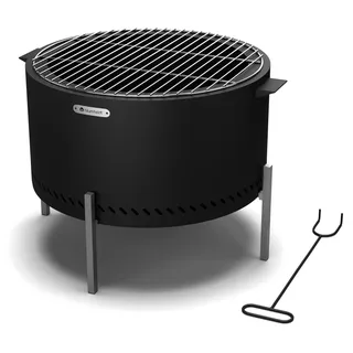 Blumfeldt Ignite Pure Feuerschale - Fast Rauchfrei, Rostbeständig, Tragbar & Kompakt, Inkl. Grillrost & Regenschutz, Leicht zu Reinigen, Perfekt für Garten & Camping - Schwarz