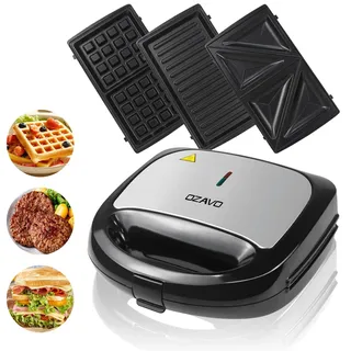 OZAVO Sandwichmaker 3 in 1, Waffeln, Paninitoaster, Sandwich Maker