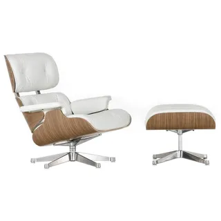 Vitra Lounge Chair XL und Ottoman weiß, Designer Charles & Ray Eames, 84/63x89/42x85-92/56 cm