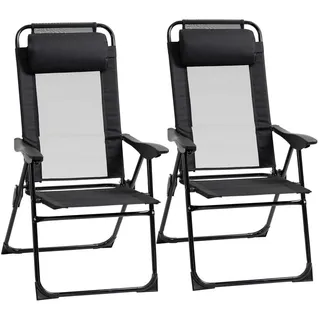 Outsunny Klappstuhl Campingstuhl 2er-Set, mit verstellbarer Rückenlehne, Stahl Oxford, Schwarz , Metall, Textil , 70x109x62 cm , Gartenmöbel, Gartensessel, Gartenklappstühle
