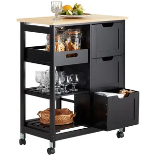 SoBuy Servierwagen mit Rollen, Schwarz, 68x85x38cm, bis 50kg - Holzwerkstoff, Holz , 68x85x38 cm , Esszimmer, Servierwagen