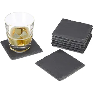 Relaxdays Getränkeuntersetzer Schiefer 8er Set, quadratisch 10x10 cm, Pflegeleichte Untersetzer, für Gläser, grau, Anthrazit