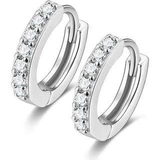 Mini Creolen Silber 925 Klein Mit Schwarz Weiß Stein 5mm-11mm Kreolen Verschiedene Größen Ohrringe Klappcreolen Zirkonia Huggie Hoops Earrings