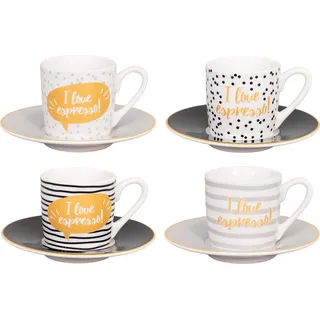 tea4chill Könitz Espresso Tassen Set I Love Espresso. Kaffeetassen mit je 65ml aus Porzellan. Espressotassen modern - Bunt