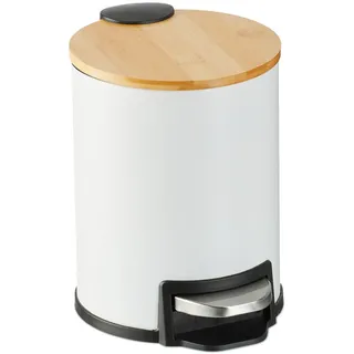 Relaxdays Bad-Mülleimer , Weiß , Metall, Holz, Kunststoff , 17x22.5x23 cm , Haushalt & Kleinelektro, Reinigung, Mülleimer & Abfallsammler