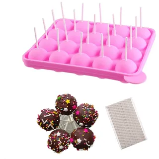 Cake Pop Form,20 Hohlräume Silikon Cake Pops Form Kuchen Lolli Backform Cake Pop Maker mit 100 PCS Stiele für Herstellung von Schokolade Süßigkeiten Gelee Schokolade Backen Werkzeuge