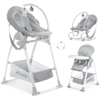hauck Hochstuhl mit Babywippe Sit N Relax 3in1 ab Geburt bis 15 kg mit Wippgestell, Höhenverstellbares Gestell mit Rollen, Klappbar, Verstellbar, XL Korb, Wippe mit Spielebogen (Stretch Grey)