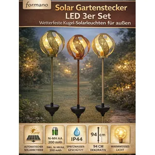 LED Gartenstecker Solar 3er Set Solarleuchten Kugel Metall 94x13 cm - Bunt