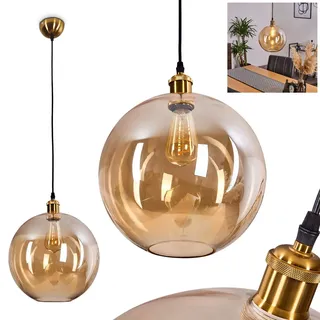HOFSTEIN Hängeleuchte Lololo, 1-flammige Hängelampe aus Metall/Glas in Altmessing-/Bernsteinfarben, moderne Pendelleuchte im Retro/Vintage-Design, Ø 29 cm, E27, Esszimmer, Küche, Wohnzimmer