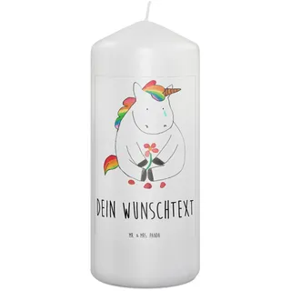 Mr. & Mrs. Panda Kerze Mit Namen Einhorn Traurig 19 x 8 cm - Personalisierte Geschenke, personalisiert, Glitzer, Liebe, Hochzeitskerze, Einhörner, Trauer, Blume, Geburtstagskerze, Unicorn