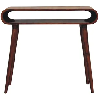 Artisan Furniture Konselentisch aus Massivholz, Offener Lagerraum, Braun , Kastanienfarben , Metall , Echtholz,Mangoholz , Holz Optik , Oval , 90x80x35 cm , FSC 100%, Handmade in India , Wohnzimmer, Wohnzimmertische, Konsolentische