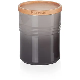 LE CREUSET Steinzeug Mittelgroße Vorratsdose mit Holz-Deckel, Steinzeug, 540 ml, 10 cm, Flint, 91044401444099