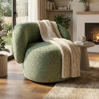 Drehsessel MAO 360° drehbar - Moderner Komfortsessel Relaxsessel Lesesessel mit Chenille Bezug, Drehbarer Design Sessel in Mint - Türkis