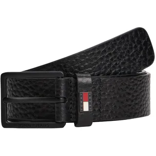 Tommy Jeans Herren Gürtel Elevated Flag 3,5 cm Ledergürtel, Schwarz (Black), 85 cm