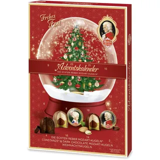 Reber Mozart Adventskalender – Adventskalender mit köstlichen Mozartkugeln aus Schokolade, Weihnachtskugeln mit Edelmarzipan & Nougat, die echten Reber Mozart Kugeln 480g