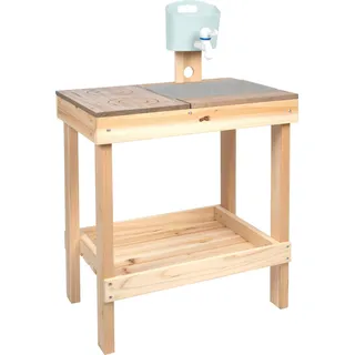 small Foot Matschküche und Spieltisch aus Vollholz, Outdoor-Spielküche für Kinder, mit gravierten Kochfeld, Wasserhahn und Waschbecken, für Kinder ab 3 Jahren, 12789