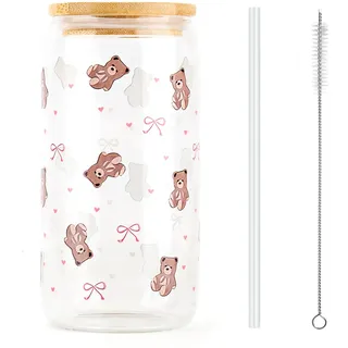 Dermalyx Becher Mit Süßem Teddy Bär Druck, Trinkglas Mit Deckel Und Strohhalm, Robuster Leakproof Becher Für Camping, Smoothie Becher, Ideal Für Kaffee, Matcha