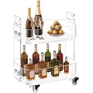 Vevor Rollwagen Servierwagen 2-stufiger mobiler Beistellwagen, moderner rollender Acrylwagen mit Stauraum, transparenter Nachtwagen als Beistelltisch, für Wohnzimmer Schlafzimmer Bar Büro