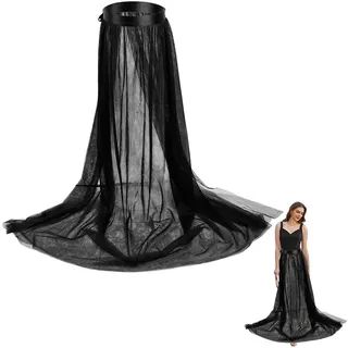 CABODYALS 122cm Schwarzer Tüllrock Aus Polyester Lang Durchsichtiges Netz Tutu Maxiröcke Hohe Taille Abnehmbarer Bikini Überzug Spitzen Überrockkleid Für Frauen Hochzeit Strand Rave Party Cocktail Abs