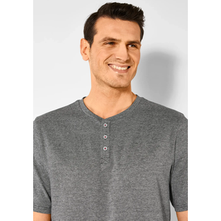Pyjama S.OLIVER, Herren, Gr. 48/50 (M), schwarz (grau, meliert, schwarz), Jersey, Obermaterial: 95% Baumwolle, 5% Elasthan, meliert, Basic, bequem kurz, Rundhals, abgesteppte Kante, Homewear-Sets Pyjama, Schlafanzug in Melange-Optik mit Knopfleiste