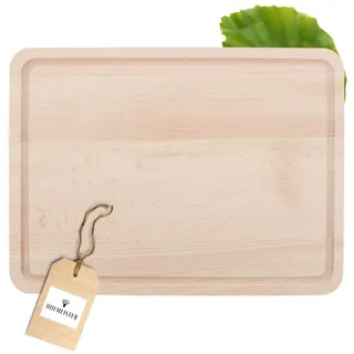 HOFMEISTER® Schneidebrett Holz mit Saftrille, 30,5 x 22,5 x 1,5 cm – Tranchierbrett aus Buche, klingenschonend – hält die Arbeitsfläche sauber, Handarbeit (1 Stück)