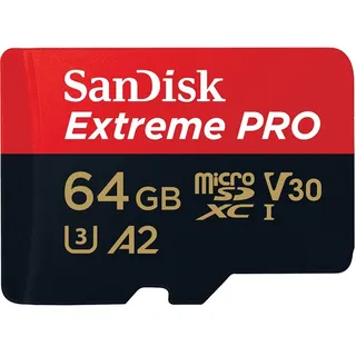 SanDisk Extreme PRO R200/W90 microSDXC 64GB Kit, UHS-I U3, A2, Class 10 (SDSQXCU-064G-GN6MA)