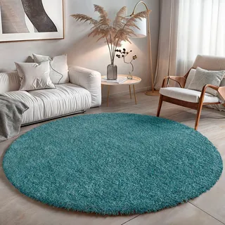 OTTO home Hochflor-Teppich »Banji« rund 37 mm Höhe Uni Farben, weich und flauschig, auch als rechteckig erhältlich, blau
