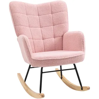 Homcom Schaukelstuhl Sessel Relaxsessel bis 120 kg, Polyester, Rosa 98x71x101cm , Textil , Echtholz,Buche , 98x101x71 cm , Wohnzimmer, Sessel, Schaukelstühle
