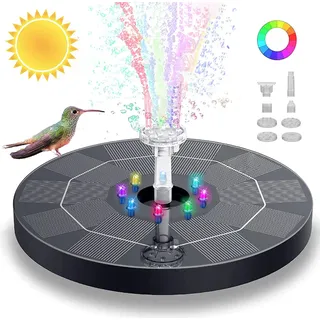 Gartenbrunnen, Solarbrunnen, Wasserspiel Springbrunnen, mit LED Licht, 18CM - Schwarz