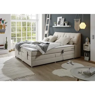 ed exciting design Boxspringbett »Carpino«, inkl. Motor, Stauraum im Kopfteil und Topper, beige