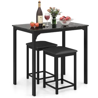 FANTASK 3 teiliges Esstisch Set, Bartisch mit Barhocker Set, Küchentischset mit gepolsterten Stühlen, Esstisch Küchentisch mit Metallgestell für Esszimmer Wohnzimmer, 90 x 60 x 82 cm (Schwarz)