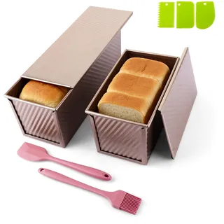 Ghligna 2 Stück Kastenform mit Deckel, 31.8x12x11.43cm Roségold Brotbackform mit Deckel, 21.6x12x11cm Toast Backform, Toastbrotform mit Belüftungslöchern, Brotform, Antihaft Backformen für Brot, Toast