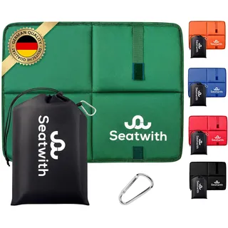 Seatwith® Gedächtnisschaum Outdoor Sitzkissen - Wärme und Extremer Komfort Wetterfest (45x35cm) - Thermo Faltbar für Camping, Stadion und Wandern (Grün)