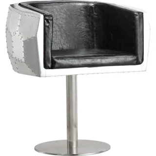 Stuhl Stühle Leder aluminium Design möbel Esszimmer Lehnstuhl Flieger echtleder - Schwarz, Silber
