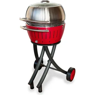 LotusGrill XL Gartengrill Set Feuerrot - Grillwagen mit Grillhaube XL aus Edelstahl - Rot