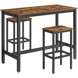 VASAGLE Bartisch-Set, Stehtisch mit 2 Barhockern, 120 x 60 x 90 cm, Küchentresen mit Barstühlen, Küchentisch und Küchenstühle im Industrie-Design, für Küche, vintagebraun-schwarz LBT15X