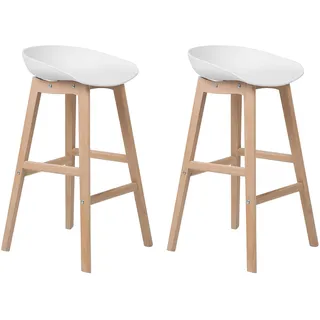 BELIANI Barstuhl 2er Set Weiß Kunststoff-Sitzschale mit Hellen Holzbeinen Fußstütze Sitzhöhe 72 cm ohne Lehne Modernes Design Barhocker Tresenhocker - Weiß, Braun