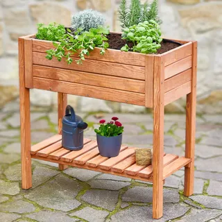 Onbest Holz Hochbeet 80 cm – Kräuterhochbeet mit Ablage | Pflanztisch aus Holz mit stabiler Ablage & Innenvlies – für Garten, Terrasse, Balkon, Kräuter, Gemüse & Blumen