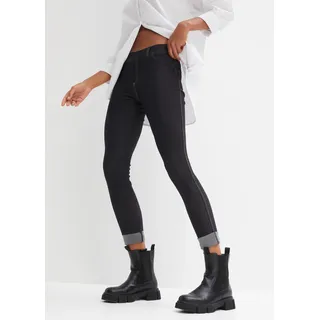 Jeggings BONPRIX "Leggings in Jeansoptik aus Baumwoll-Mix", Damen, Gr. 48/50 (XL), N-Gr, schwarz (schwarz denim), Jersey, Obermaterial: 70% Baumwolle, 25% Polyester, 5% Elasthan, unifarben, skinny fit ca. Mitte Wade, Hosen Jeggings, schmale Skinny-Fit-Passform, Jeans-Leggings