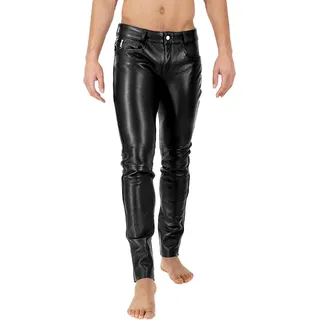 Bockle® 2021 STRETCH Tube Lamb y Lederhose Lederjeans Herren Leder Röhre Tube Skinny, W33/L34 - Schwarz