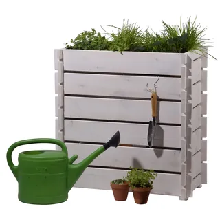 dobar® 58441FSCe Hochbeet Stecksystem | Salatbeet Massivholz | Erhöhtes Gemüsebeet | Balkonbeet für die Anzucht/Dekoration | Pflanzkasten inklusive Pflanzfolie | 79 x 37 x 79 cm | Weiß