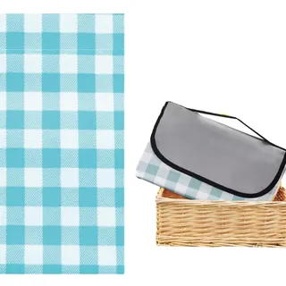CALLYSONIC 150 x 100 cm Picknickdecke wasserdicht mit Griff, Picnic Blanket Isoliert, Picknick-Matte, waschbar, Faltbar Strandmatte, Marineblaues Karo, für Picknick, Outdoor, Camping, Parks (a)