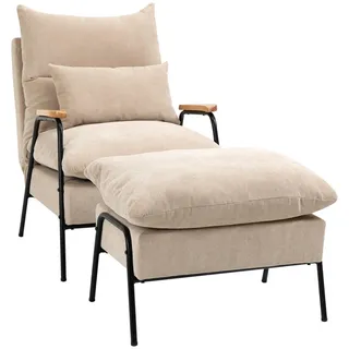 Homcom Relaxsessel mit Hocker Sessel mit Verstellbar Rückenlehne, Kissen für Wohnzimmer , Beige , Kunststoff , 68x88x91.5 cm , Wohnzimmer, Sessel, Relaxsessel