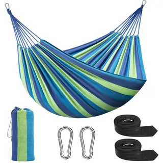 Signstek Hängematte Outdoor Baumwolle Mehrpersonen 270x 150 cm, Belastbarkeit bis 300 kg für Garten, Indoor, Balkon, Terrasse, Camping(Blau)