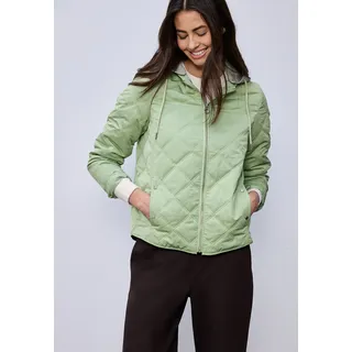 Steppjacke STREET ONE, Damen, Gr. 42, grün (bright pistachio), Web, Obermaterial: 55% Polyester, 45% Polyamid. Futter: 100% Polyester. Wattierung: 100% Polyester (REPREVE), unifarben, klassisch hüftlang, Rundhals, Jacken Steppjacke, mit abnehmbarer Kapuze