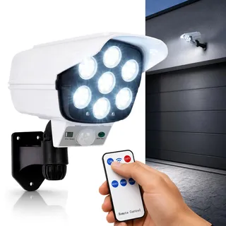 Lumiled Solar Kamera Attrappe Außen LED 6500K Bewegungsmelder IP44 Weiß | Fake Überwachungskamera, Dummy Kamera 3 Lichtmodi, Solar Sicherheitsleuchte, Außenlampe mit Solarpanel, Kabellos