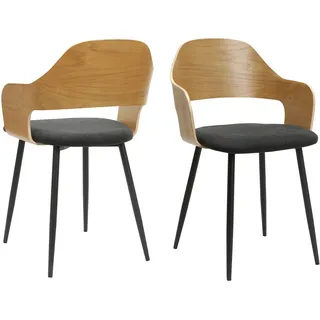 Esszimmerstuhl HOME AFFAIRE "Belleville", schwarz, eiche, schwarz, schwarz, B:53cm H:76cm T:55cm, Stoff, Stühle, Esszimmerstuhl, Rückenlehne in Eichenfurnier, Beine aus Metall